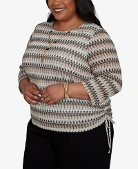 Alfred Dunner Plus Travel Advisory Biadere Textured Top with Necklace