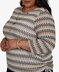 Alfred Dunner Plus Travel Advisory Biadere Textured Top with Necklace