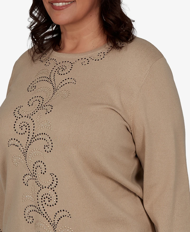 Alfred Dunner Plus Travel Advisory Beaded Scroll Embellished Sweater