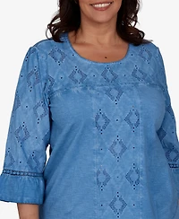 Alfred Dunner Plus Provence Center Diamond Tonal Applique Top