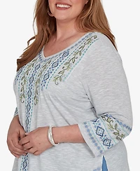 Alfred Dunner Plus Provence Center Diamond Embroidered Top