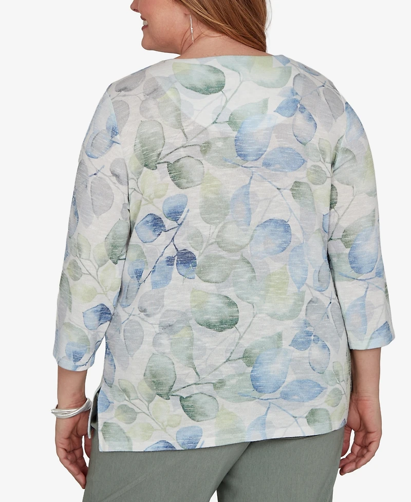 Alfred Dunner Plus Provence Watercolor Allover Leaf Print Top