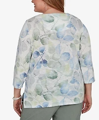 Alfred Dunner Plus Provence Watercolor Allover Leaf Print Top
