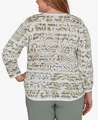 Alfred Dunner Plus Provence Paisley Stripe Spacedye Sweater