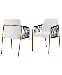 Boyel Living 2-Piece Modern Glam Dining Chairs, Metal Frame, Fabric Seat and Woven Arms, Mid-Century