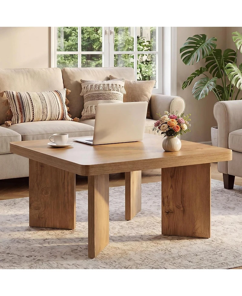 Tribesigns 31.5 in. Square Mdf Coffee Table, Round Corners Living Room Center Coffee Table with 4 Legs