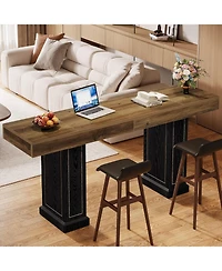 Tribesigns 70.9" Extra Long Bar Table For 6-8: Rustic Counter Height Pub Table with Dual Pedestal Base for Home Bar, Kitchen, Game Room