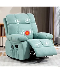 Dyhome Manual Recliner Chair with Heat and Massage, Upholstered Lounge Sofa Retractable Footrest, Side Storage Pockets