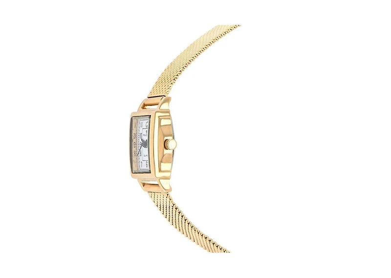 Peugeot Women's Vintage 14K Gold-Plated Rectangular Small Face Watch with Gold Mesh Bracelet