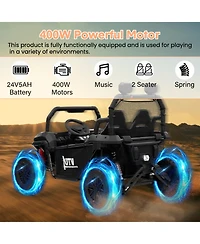 homfan 2-Seater Electric Ride-On Utv Car, Remote Control, Spring Suspension, Led Lights, Wireless, Spacious Seat, Treaded Tires, Metal Frame