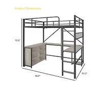 homfan Full Loft Bed with U-Shaped Desk – 6 Cubbies, Power Outlet, Led Lights and Pc Stand, Heavy Duty Metal Frame for Apartment and Small Space