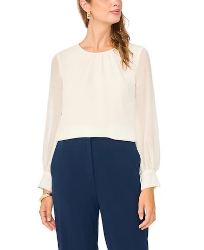 Vince Camuto Women's Gathered Crewneck Long-Sleeve Blouse