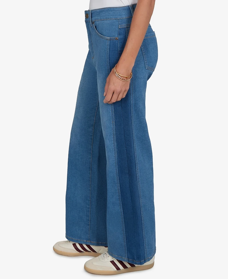 Ruby Rd. Petite Pull-On Wide-Leg Two-Tone Jeans