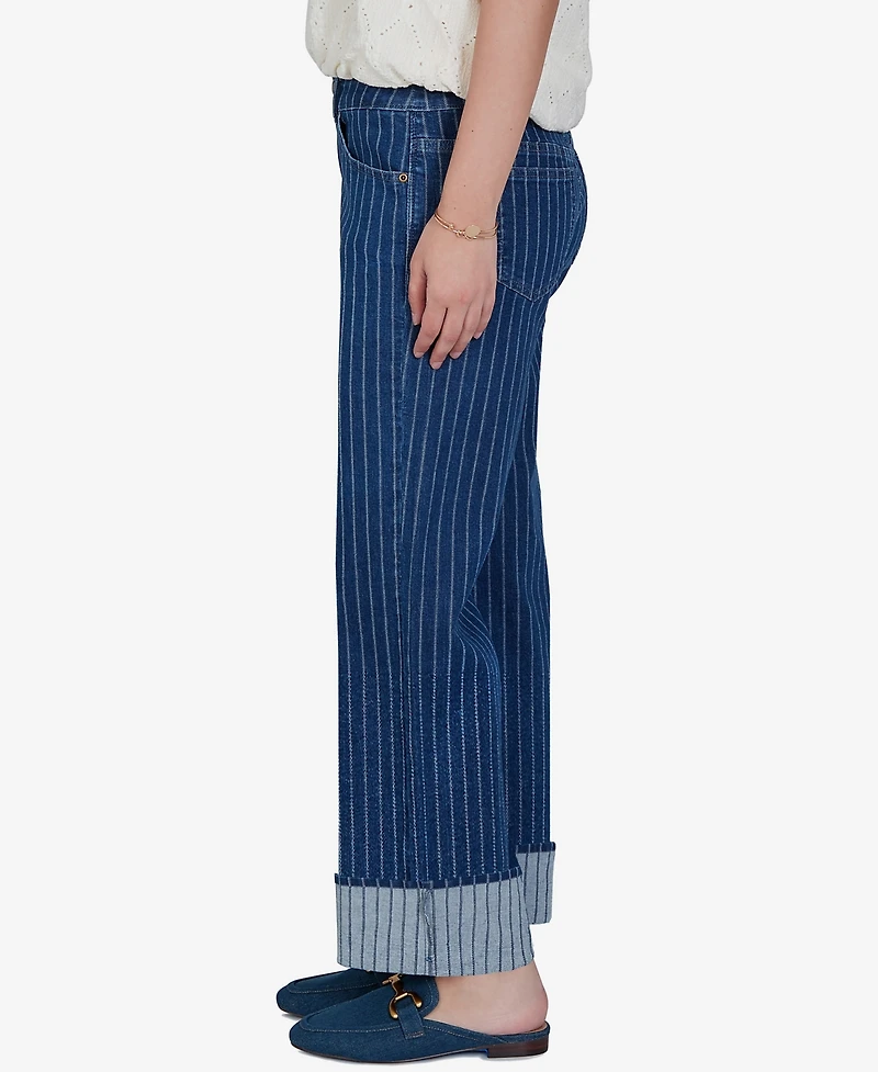 Ruby Rd. Petite Pinstripe Wide Cuff Jeans