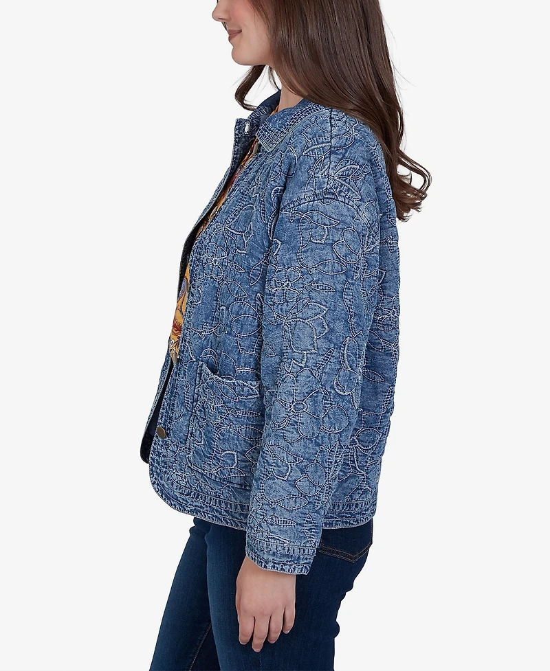Ruby Rd. Petite Quilted Floral Denim Jacket