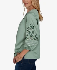 Ruby Rd. Petite Embroidered Sleeve Voile Top