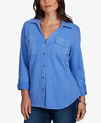 Ruby Rd. Petite Rib Trim Button-Front Knit Top