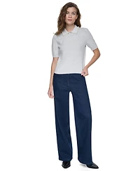 Dkny Jeans Petite Collared Short-Sleeve Sweater