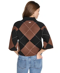 Dkny Jeans Petite Argyle Button-Front Sweater