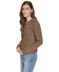 Dkny Jeans Petite Button-Front Jersey Knit Sweater