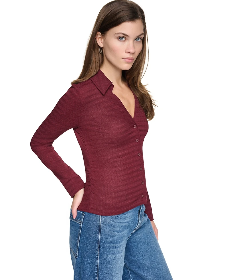 Dkny Jeans Petite Fitted Collared Neck Top