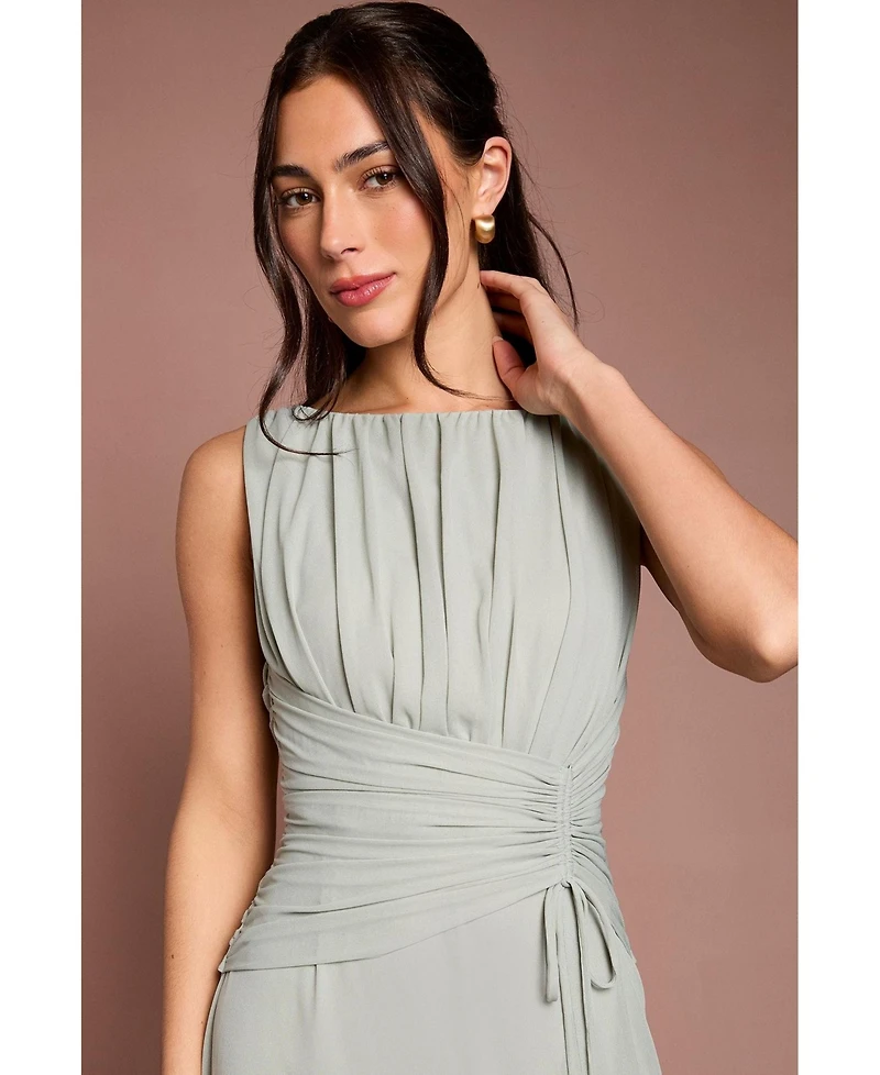Coast Women's Boat-Neck Mesh Cinched-Waist Maxi Dress