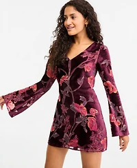Seni & Cade Women's Burnout Velvet Floral-Print Bell Sleeve Mini Dress