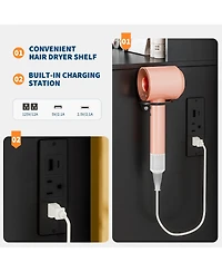 gaomon Vanity Desk with Hd Mirror and 10 Led Bulbs - 3 Adjustable Lighting Modes Power Outlet Hairdryer Rack Makeup Set for Bedroom