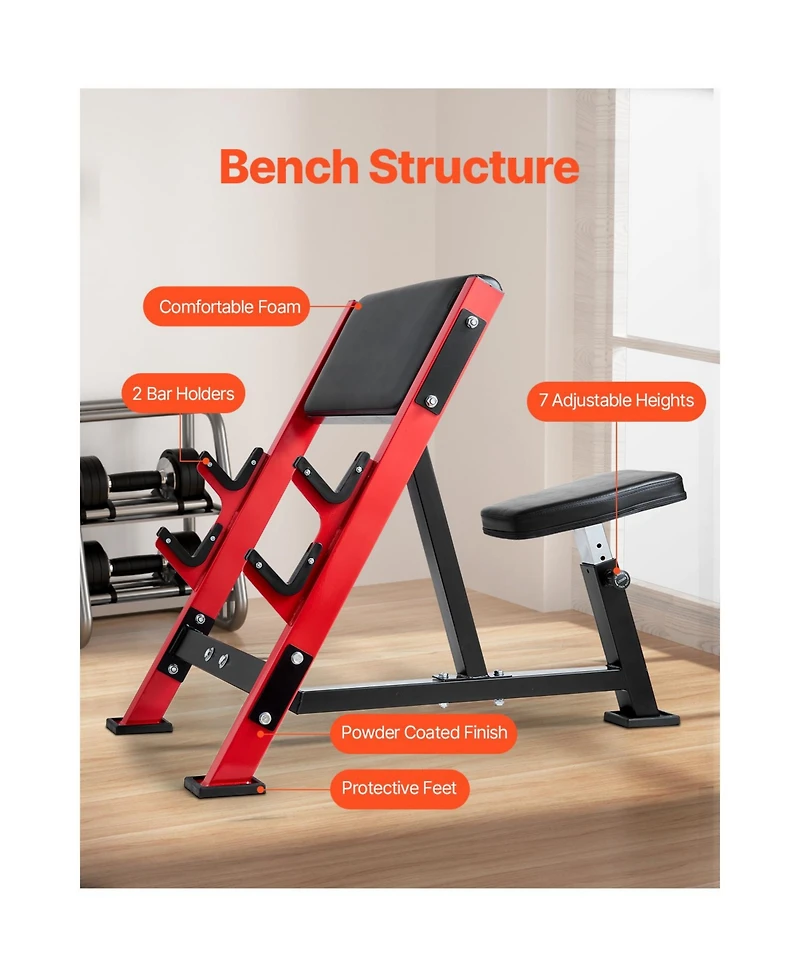 Vevor Preacher Curl Bench Adjustable Home Gym Biceps Machine Barbell Equipment