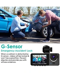 Neewer 3 Channel Dash Cam Front Inside Rear Vehicle Driving Recorder Car Dvr with 32G Mmc Card G Sensor Motion Detection Parking Monitor Night Vision