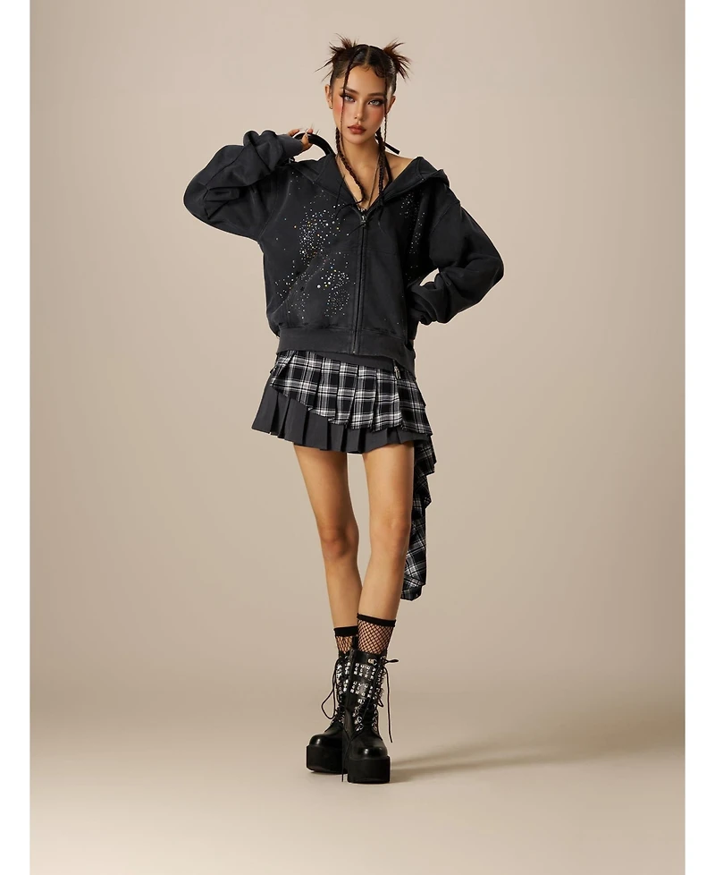 Aelfric Eden Women's Rhinestone Boxy Zip Up V302 Hoodie