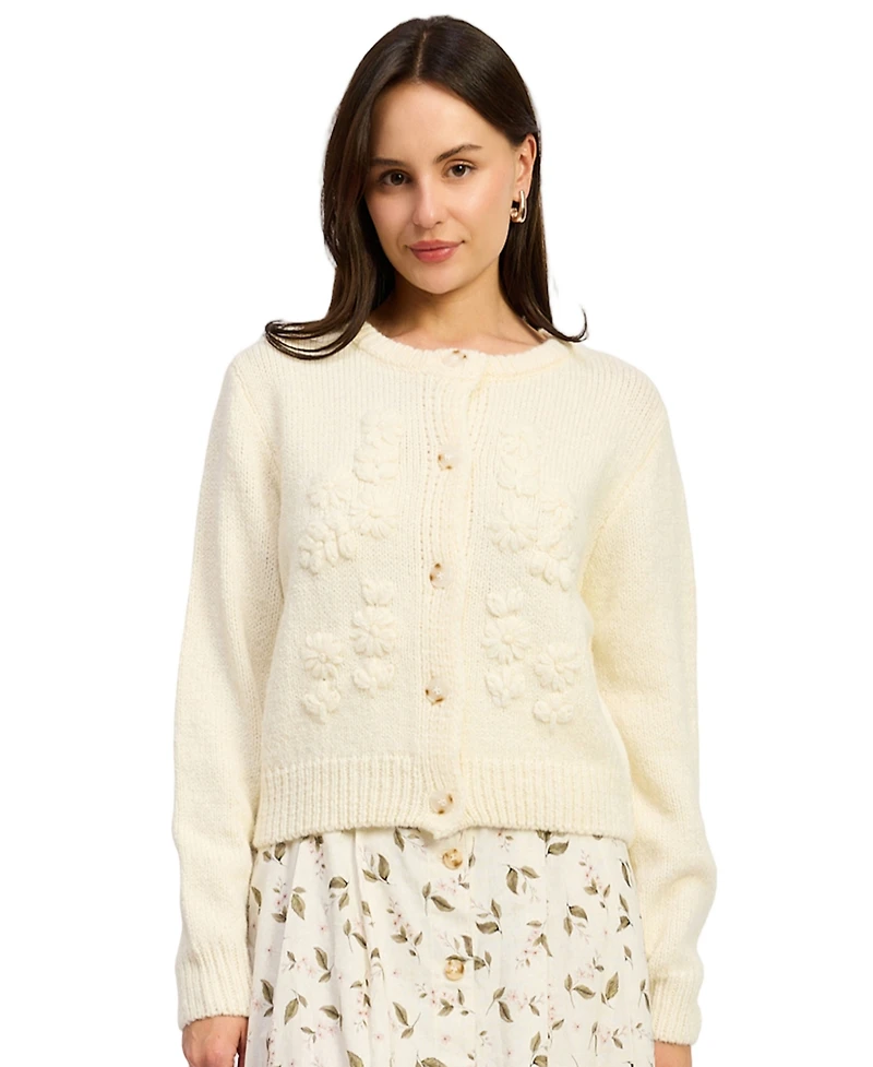 En Saison Women's Round Neck Button-Front Sweater