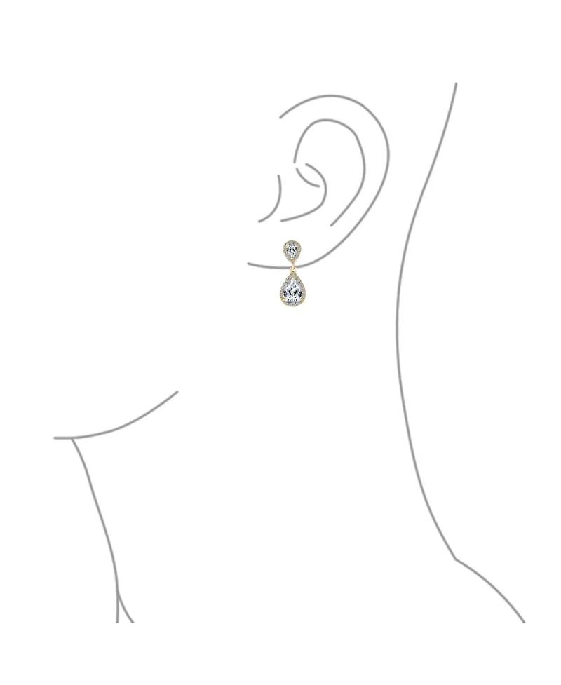 Bling Jewelry Cocktail Cubic Zirconia Cz Double Solitaire Teardrop Dangle Earrings Gold Plated