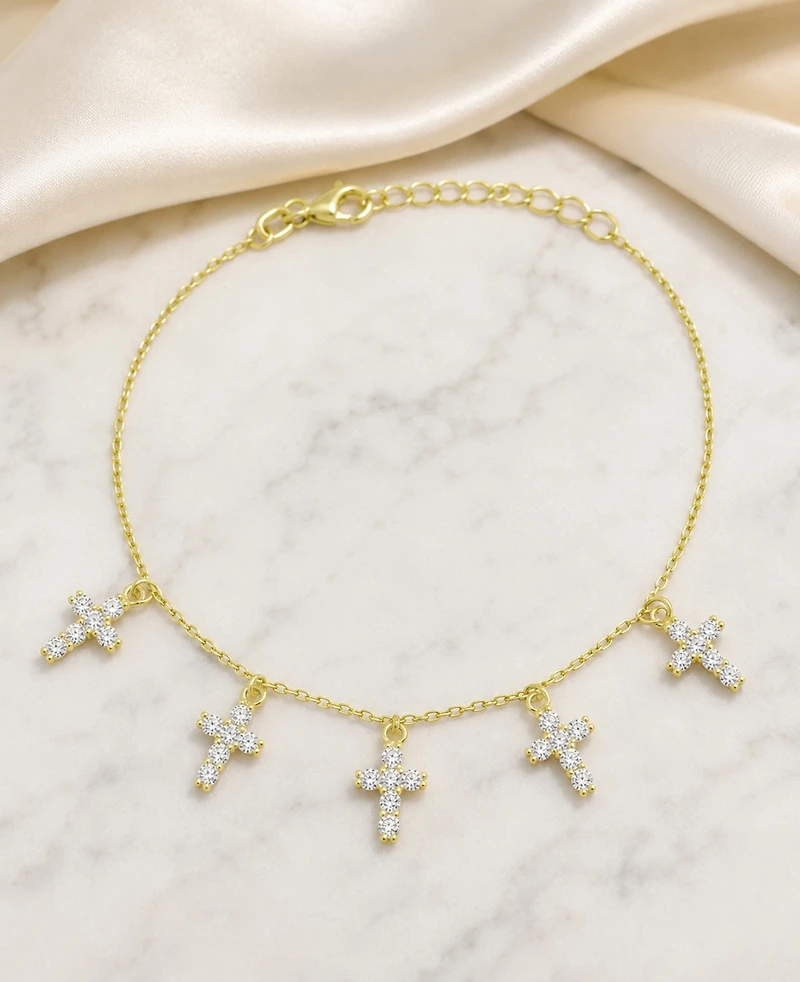 Macy's 14k Gold-Plated Slim Crystal Cross Bracelet