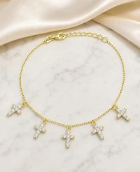 Macy's 14k Gold-Plated Slim Crystal Cross Bracelet