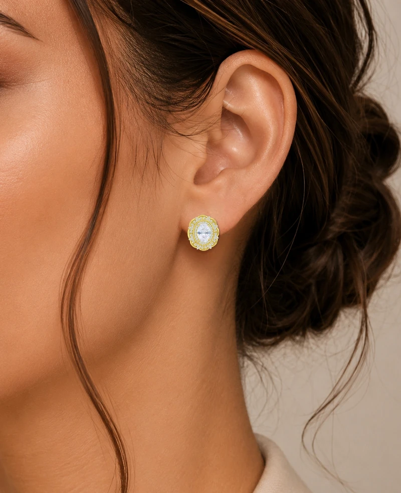 Macy's 14k Gold-Plated Classic Oval Halo Earrings