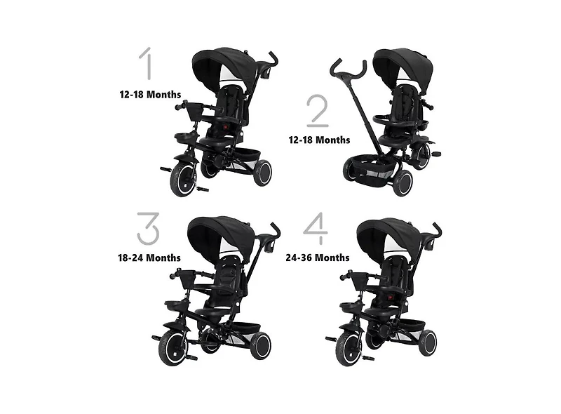 Kinder King 8-in-1 Folding Kids Tricycle Stroller with Adjustable Push Handle, Convertible Toddler