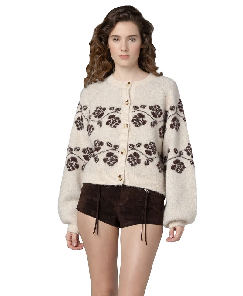 Blank Nyc Women's Floral Scoop Neck Cardigan Sweater