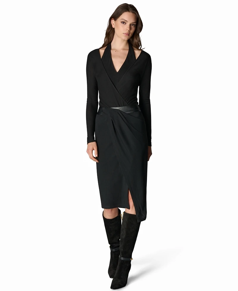 Donna Karan New York Women's Mixed-Media Wrap Midi Skirt