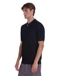 Karl Lagerfeld Paris Men's Leather Patch Quarter-Zip Polo Sweater