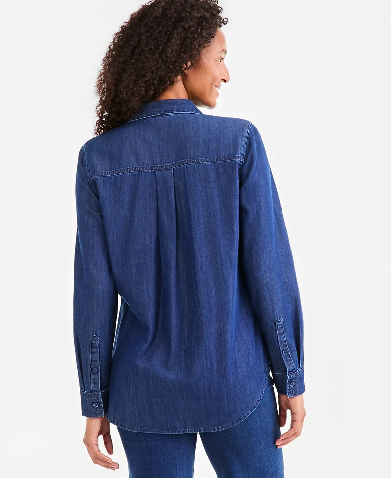 Style & Co Petite Freya Wash Denim Long-Sleeve Button-Up Shirt, Macy's Exclusive