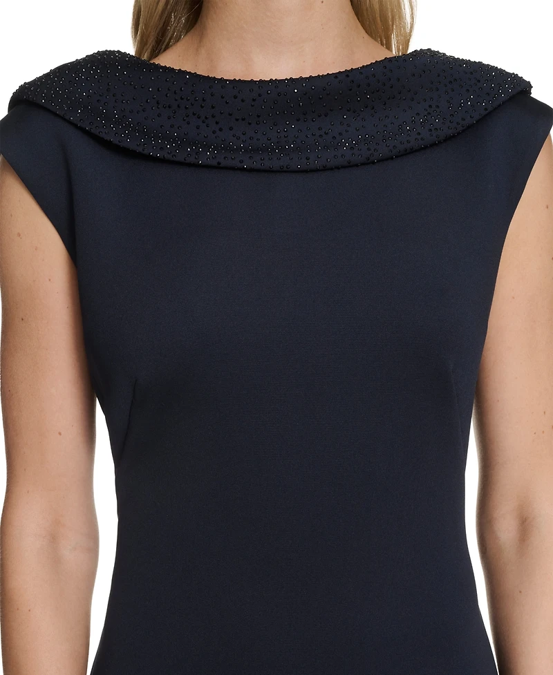 Calvin Klein Women's Rhinestone-Embellished Boat Neck Cowl Back Sheath Dress