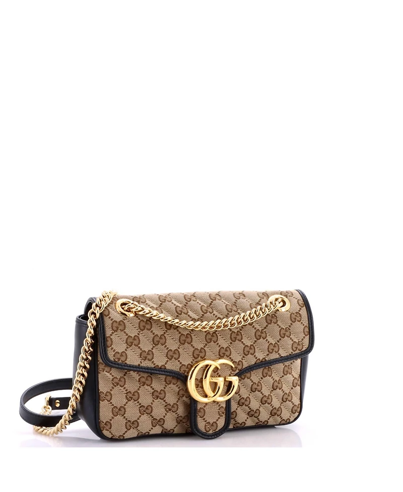Pre-Owned Gucci Small Gg Marmont Flap Bag Diagonal Quilted Gg Canvas with Leather
