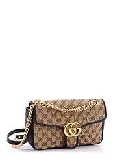 Pre-Owned Gucci Small Gg Marmont Flap Bag Diagonal Quilted Gg Canvas with Leather