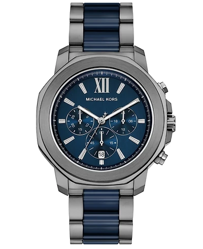 Michael Michael Kors Men's Prescott Chronograph Blue Ceramic and Gunmetal Stainless Steel Watch 44mm