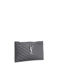 Pre-Owned Saint Laurent Medium Classic Monogram Zip Bill Pouch Matelasse Chevron Leather