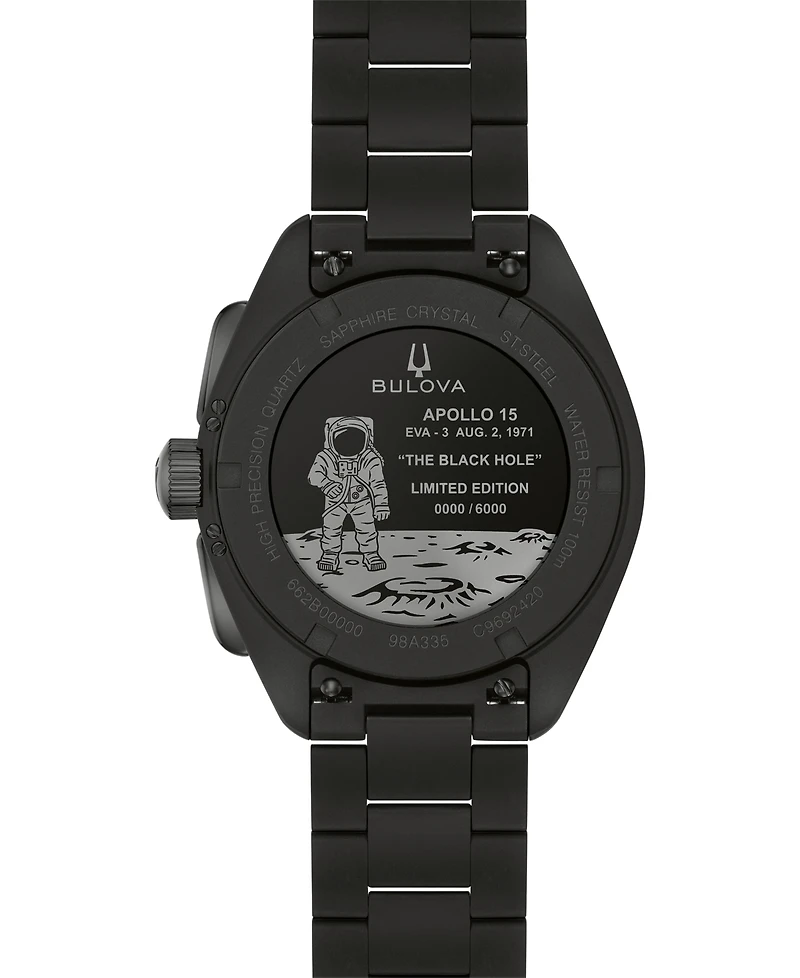 Bulova Men's Limited Edition Lunar Pilot "Black Hole" Black Stainless Steel Bracelet Watch 41.2mm