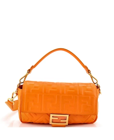 Pre-Owned Fendi Medium Baguette Nm Bag Zucca Embossed Leather