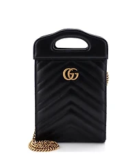 Pre-Owned Gucci Mini Gg Marmont Top Handle Convertible Chain Tote Matelasse Leather