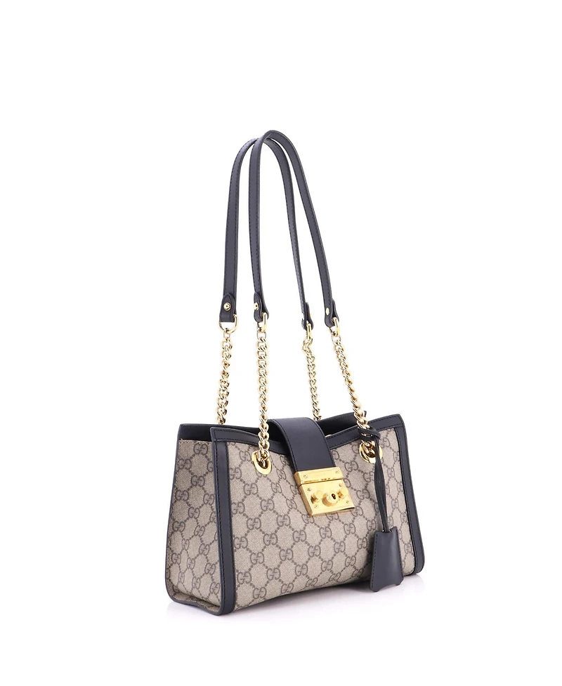 Pre-Owned Gucci Small Padlock Chain Tote Gg Coated Canvas with Leather